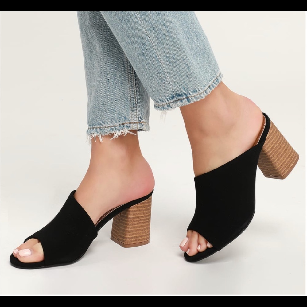 Lulu’s nubuck peep-toe mules